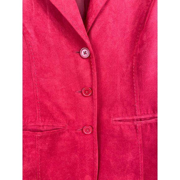 Studio Works Red Faux Suede Button Up Lined Blazer Suit Jacket Womens Size 8 - Picture 3 of 11